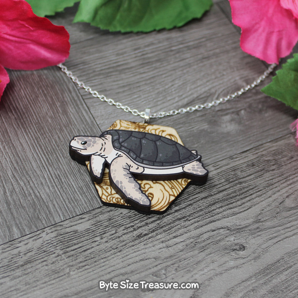 Flatback Sea Turtle \\ Wooden Pin, Magnet, or Necklace