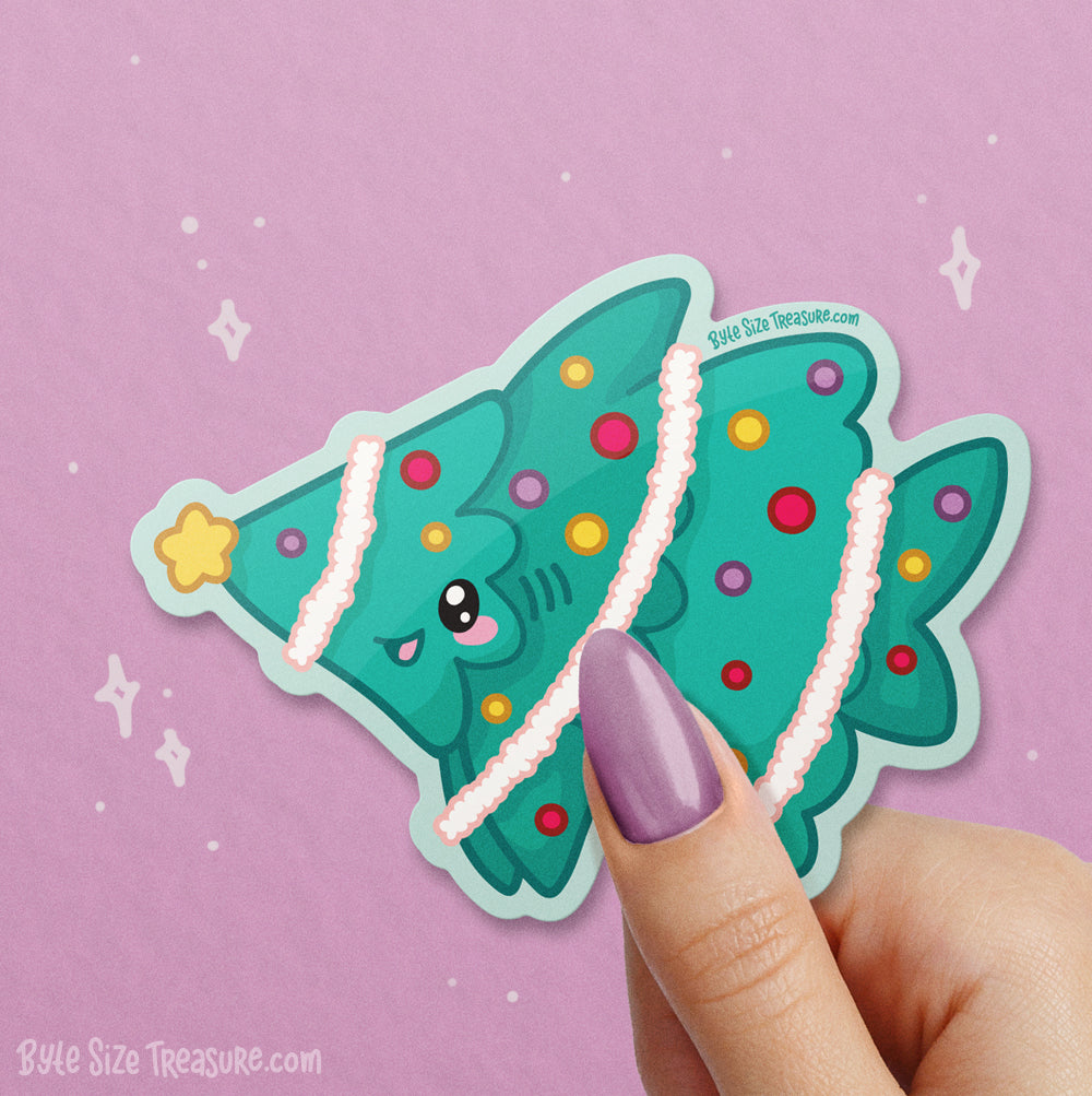 Xmas Tree Shark \\ Vinyl Sticker
