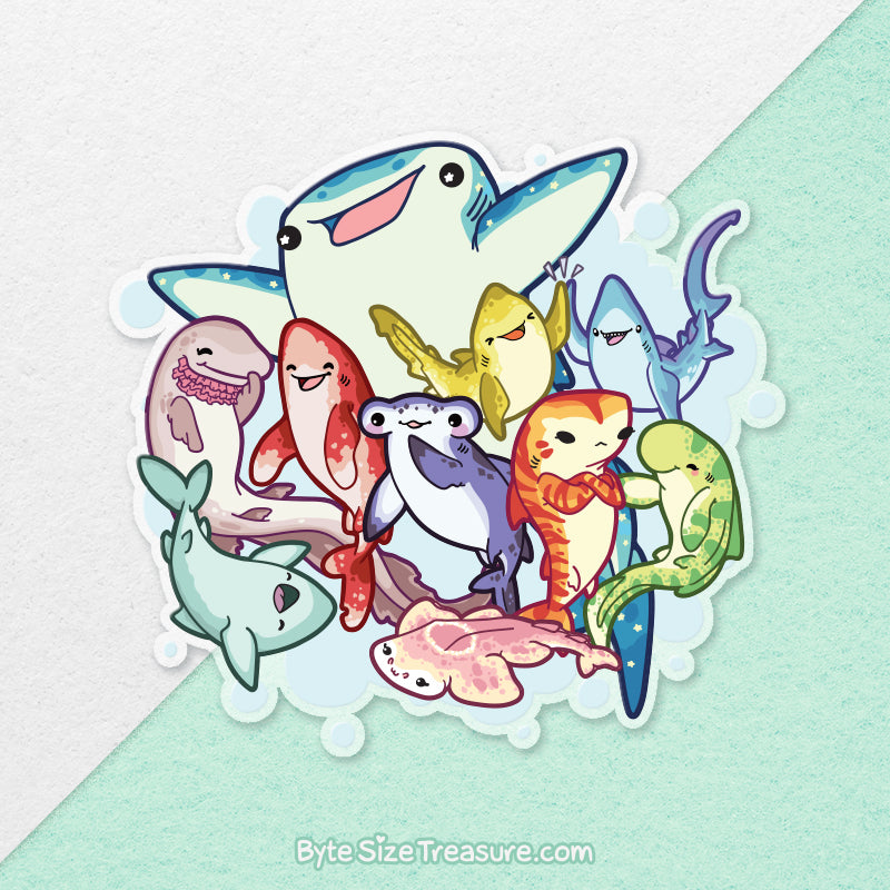 Shark Friends \\ Large Clear Vinyl Sticker