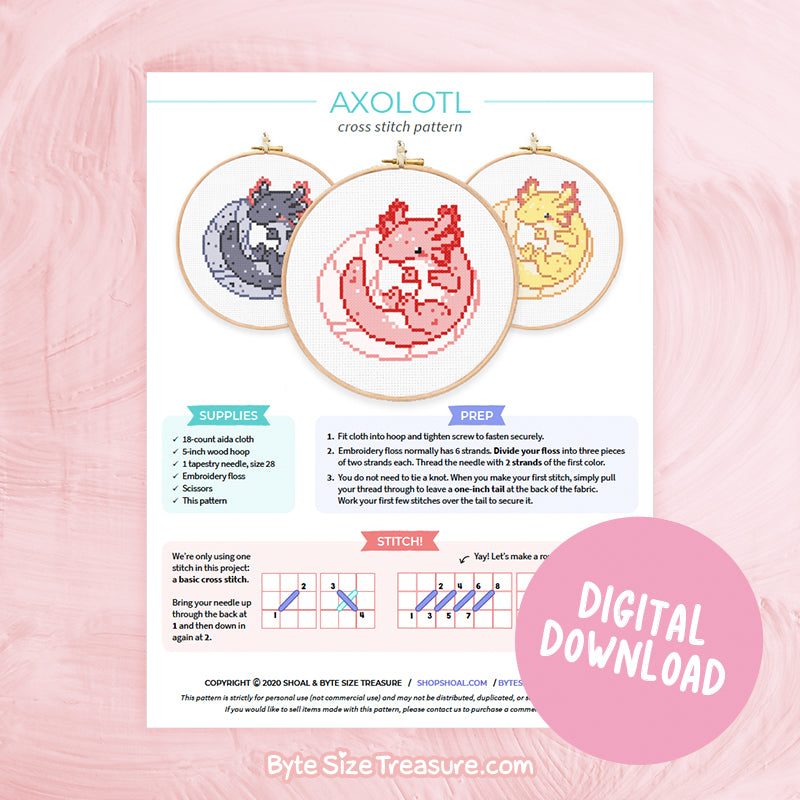 Axolotl Trio \\ Cross Stitch Pattern