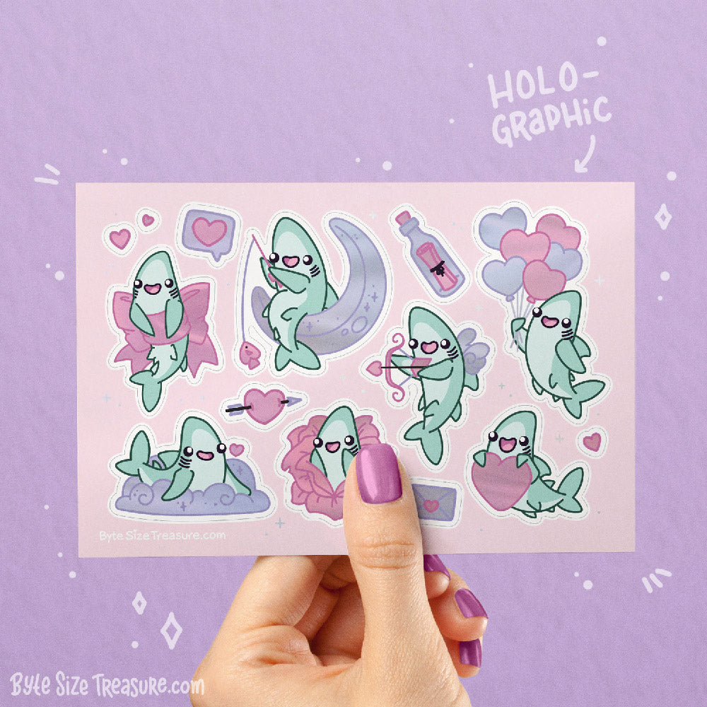 Holographic Shark Love Sticker Sheet