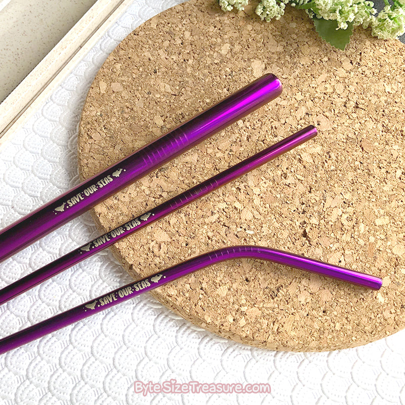 Save Our Seas \\ Purple Stainless Steel Straw Set