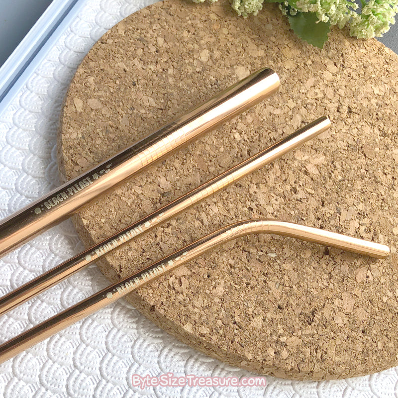 Beach Please \\ Rose Gold Stainless Steel Straw Set