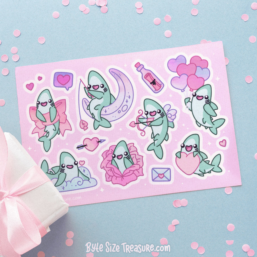 Holographic Shark Love Sticker Sheet