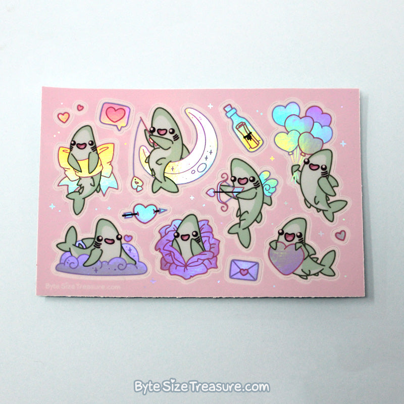 Holographic Shark Love Sticker Sheet