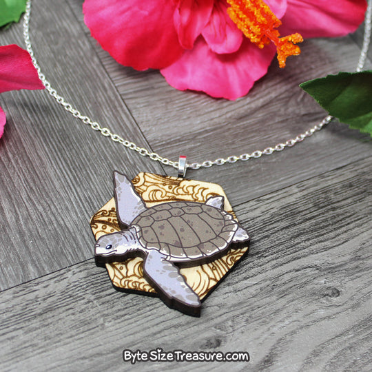 Kemp's Ridley Sea Turtle \\ Wooden Pin, Magnet, or Necklace