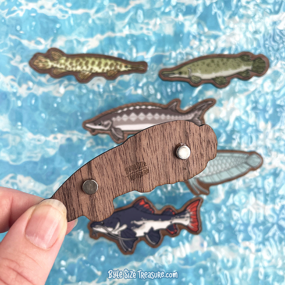 River Monsters \\ Wooden Magnet