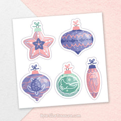 Pastel Marine Life Holiday Ornaments Sticker Sheet