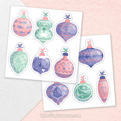Pastel Marine Life Holiday Ornaments Sticker Sheet
