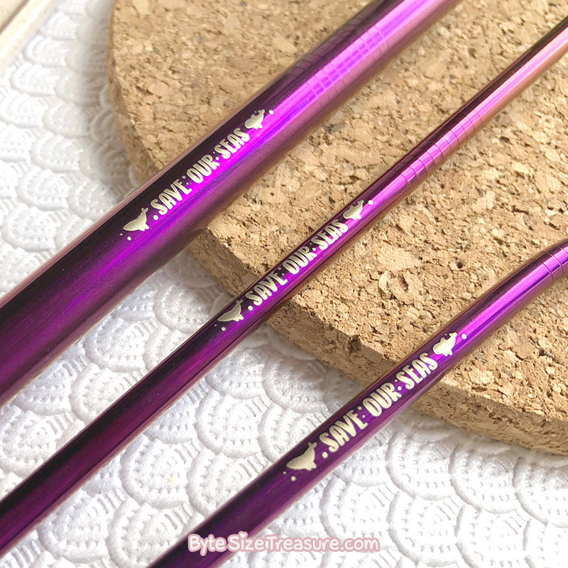 Save Our Seas \\ Purple Stainless Steel Straw Set