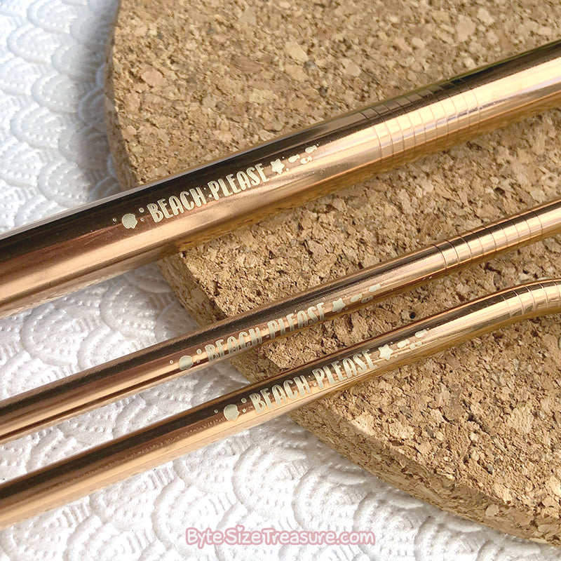 Beach Please \\ Rose Gold Stainless Steel Straw Set