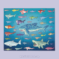 Shark Species Lineup \\ Throw Blanket
