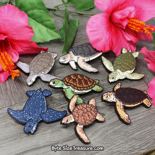 Loggerhead Sea Turtle \\ Wooden Pin, Magnet, or Necklace
