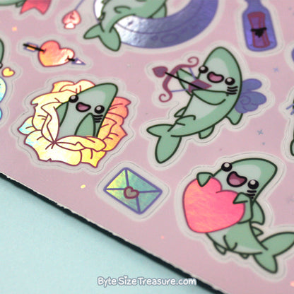Holographic Shark Love Sticker Sheet