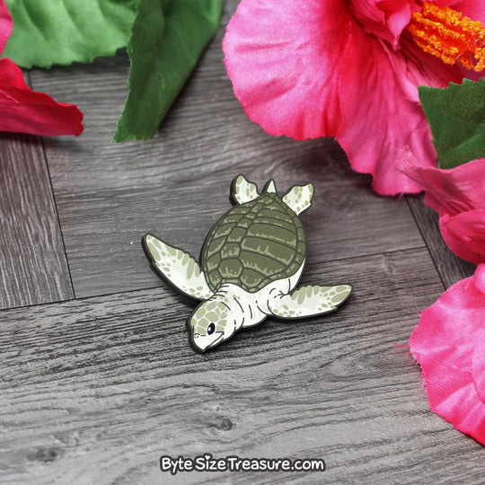 Olive Ridley Sea Turtle \\ Wooden Pin, Magnet, or Necklace