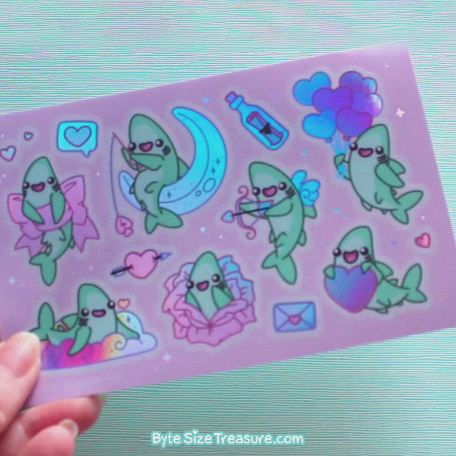 Holographic Shark Love Sticker Sheet